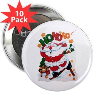 2.25 Button (10 Pack) Merry Christmas Santa Claus Skiing