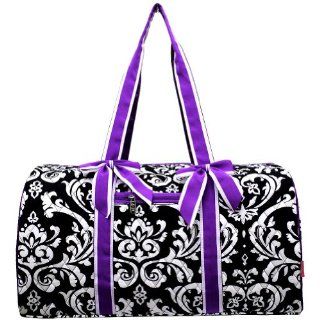 Damask Quilted White Stripe Duffle Bag Purple: Clothing