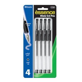 Bazic Essence Gel Pen with Grip, Black Color, 4 per Pack