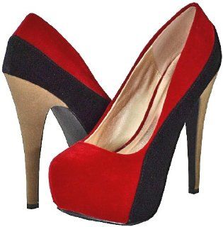 Qupid Penelope 44X Red Velvet Women Platform Pumps Shoes