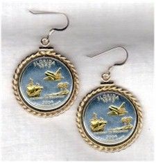 Gold on Silver Florida Quarter Earrings in Rope Edge Gold Filled