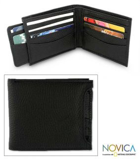 Mens Artisan Hand Tooled Black Leather Wallet ~ NOVICA Mexico