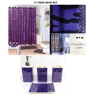 17 Piece Bath Accessory Set  Purple Zebra Shower Curtain