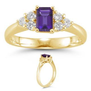 60 Cts Diamond & 2.42 Cts Amethyst Ring in 18K Yellow Gold 4.0