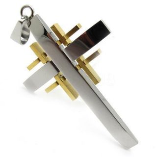 Mens Cool Gold Silver Holy Cross Pendant Stainless Steel Necklace