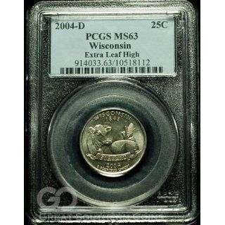   2004 D PCGS Wisconsin Quarter EXTRA LEAF HIGH MS 63 Toys & Games