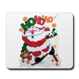 Mousepad (Mouse Pad) Merry Christmas Santa Claus Skiing Ho