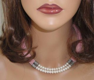 Honora Pink Leather Collar Cultured Pearl Sterling Silver Choker