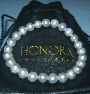 HONORA PEARLS SILVER GREY LARGE 8MM CULTURED FRESHWATER RING PEARL