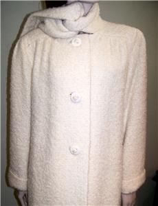 Vintage 50s 60s Mad Men Pauline Trigere Coat Designer White Boucle