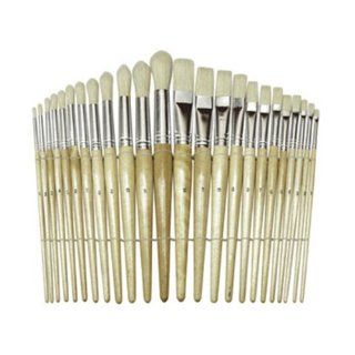 Wood Handle Brushes; Flat & Round; 24 Brushes per Set; no