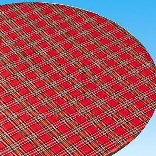 Vinyl Holiday Themed Tartan Plaid Round Table Cover Home