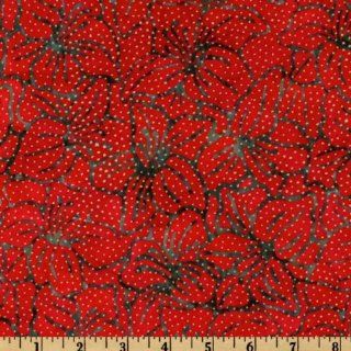 44 Wide Posies Batik Flowers Metallic Red Fabric By The