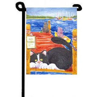 Black and White Cat By the Harbor Garden Flag Everything