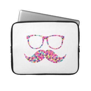 Funny Girly Pink Abstract Mustache Hipster Glasses Laptop Sleeve