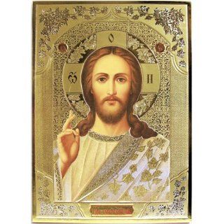 Russian Icon Embosed Gold Foil Icon of Christ the Teacher