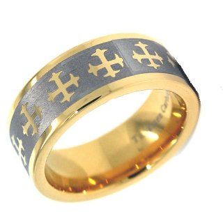 Blue Chip Unlimited   Unique 8mm 18k Gold Plated Gothic Cross Tungsten