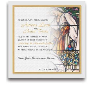 25 Square Wedding Invitations   Stained Glass Maiden