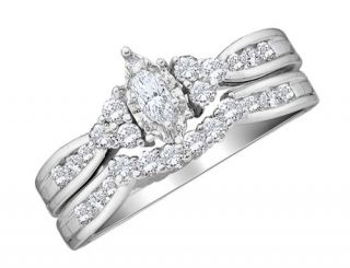 Diamond Marquise Engagement Ring & Wedding Band Set 1/2 Carat (ctw) in