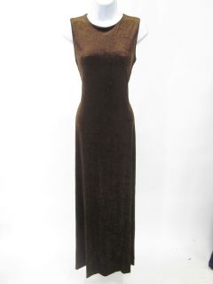 Huey Waltzer Brown Velvet Sleeveless Long Dress Sz 8