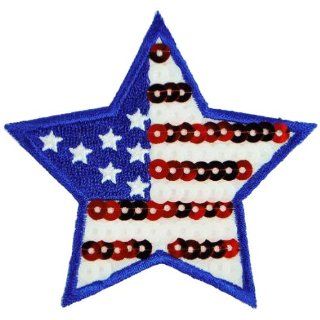 Expo MBP106 Iron On Embroidered Sequin Applique, Flag Star
