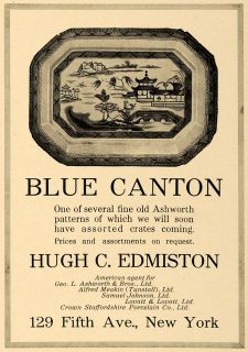 1920 Ad Hugh C. Edmiston Blue Canton Ashworth Patterns   ORIGINAL