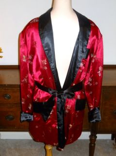 Vintage Red Satin Oriental Hugh Hefner Style Smoking Jacket 48
