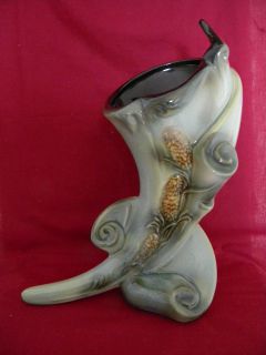 Hull Pottery Parchment & Pine Vase 12 Tall Gray/Green, Black & Brown