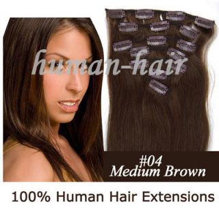  Indian 7pcs Remy Clips in Human Hair Extensions 04 Medium Brown