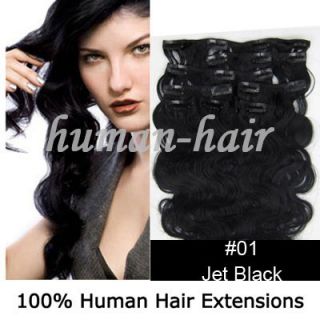 20 Natural 8pcs Remy Human Hair Clips in Body Wavy Extensions 01 Free