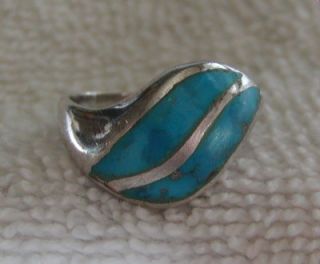 Vintage Sterling Silver Turquoise Inlay Ring Size 5 5