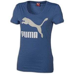 PUMA ME Logo S/S T Shirt   Womens   Casual   Clothing   Blue Yonder
