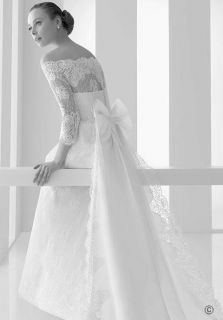 White Lace Long Sleeveless Off Shoulder Boat Neck Wedding Dress Bow