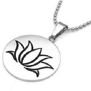 Stainless Steel Circular Pendant with Lotus Flower