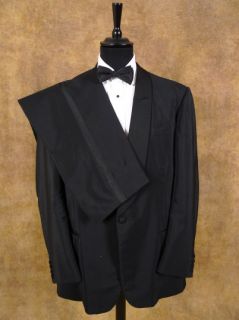 1968 H Huntsman Sons Savile Row Bespoke Black Mohair Dinner Suit 46L