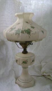 Vintage Handpainted Student Frosted Hurricane Table Lamp