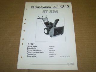 C226 Husqvarna Parts List ST826 Snow Thrower