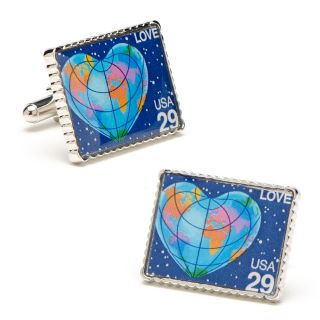 Love The Earth Postage Stamp Rhodium Plated Cufflinks
