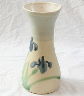 Handcrafted Pottery Vase 10 Blue Flower Iris Handmade Signed