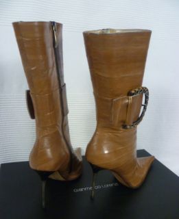Gianmarco Lorenzi Camel Brown Eel Leather Calf High Boots 37 UK 4 BNIB