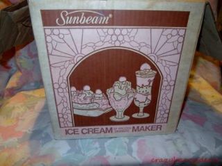 Vintage Sunbeam Electric Ice Cream Maker Mixer Freezer 4 Qt Almond