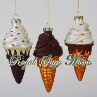 Vanilla Ice Cream Waffle Cone Sprinkles Glass Christmas Ornament