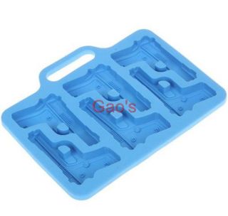 Blue Red Black Ice Cube Tray Mold Silicone Gun Pistol Shaped New E303