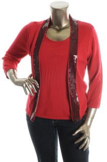 Elementz New Red Sequined Three Quarter Sleeve Pullover Sweater Plus