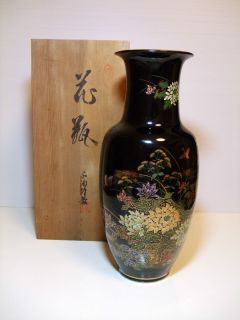 Antique Japanese Banko ware Ikebana Vase in wooden box Flower