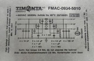 Timonta 3 Phase 440VAC 50A 50 60Hz Line Filter Fmac 0934 5010