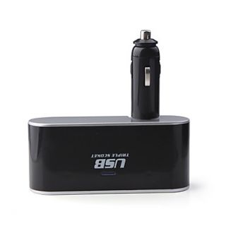 USD $ 6.89   1 to 3 Cigarette Lighter Power Splitter with USB Output