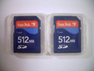 QTY 2 SANDISK 512MB SD MEMORY CARD NEW WITH PROTECTIVE CASE WILL SHIP