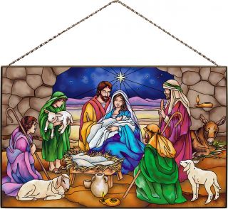 Holy Night Stained Glass Art Panel 16 x 10 Jesus Nativity Christ