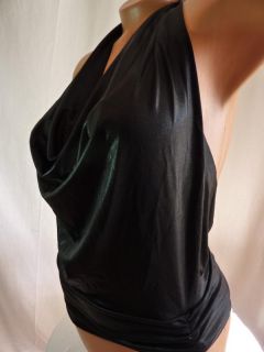 Bar lll INA Black Surplice Front Halter Top Low Contoured Back